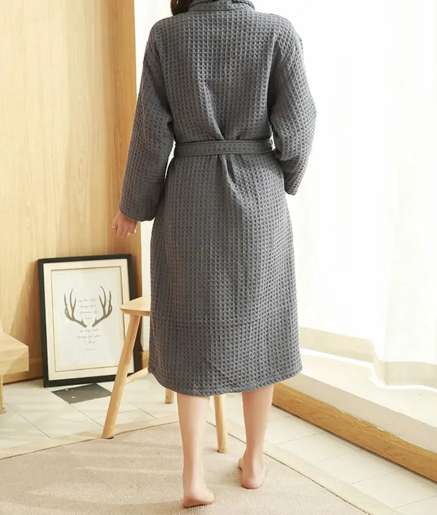 Cotton Double Waffle Unisex Thickened Long Robe Recreational Fun