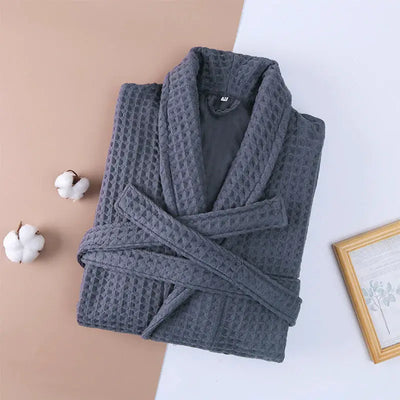 Cotton Double Waffle Unisex Thickened Long Robe Recreational Fun
