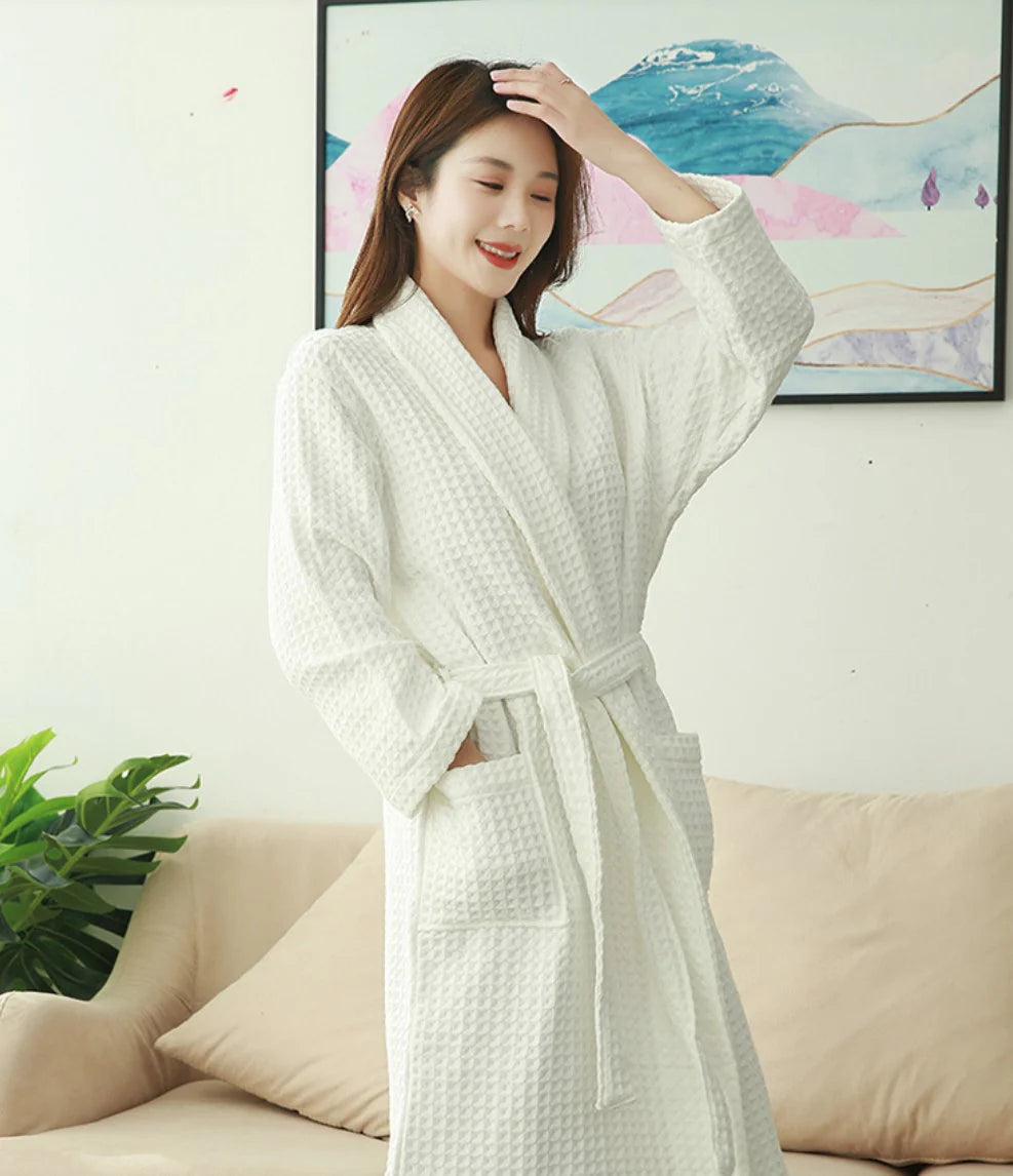 Cotton Double Waffle Unisex Thickened Long Robe